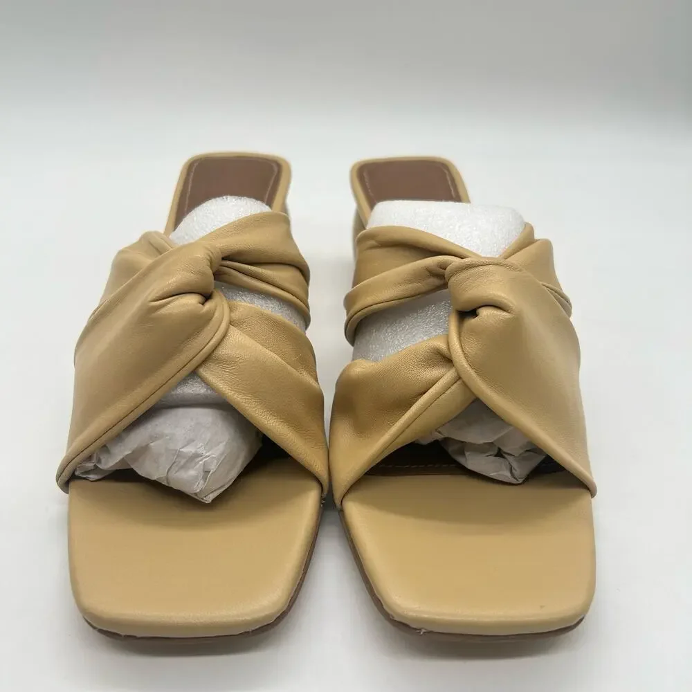 Journee Collection Sandals Womens 8.5 Tan‎ Leather Charlize Block Heel Mules NEW